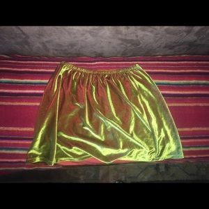 metallic green mini skirt